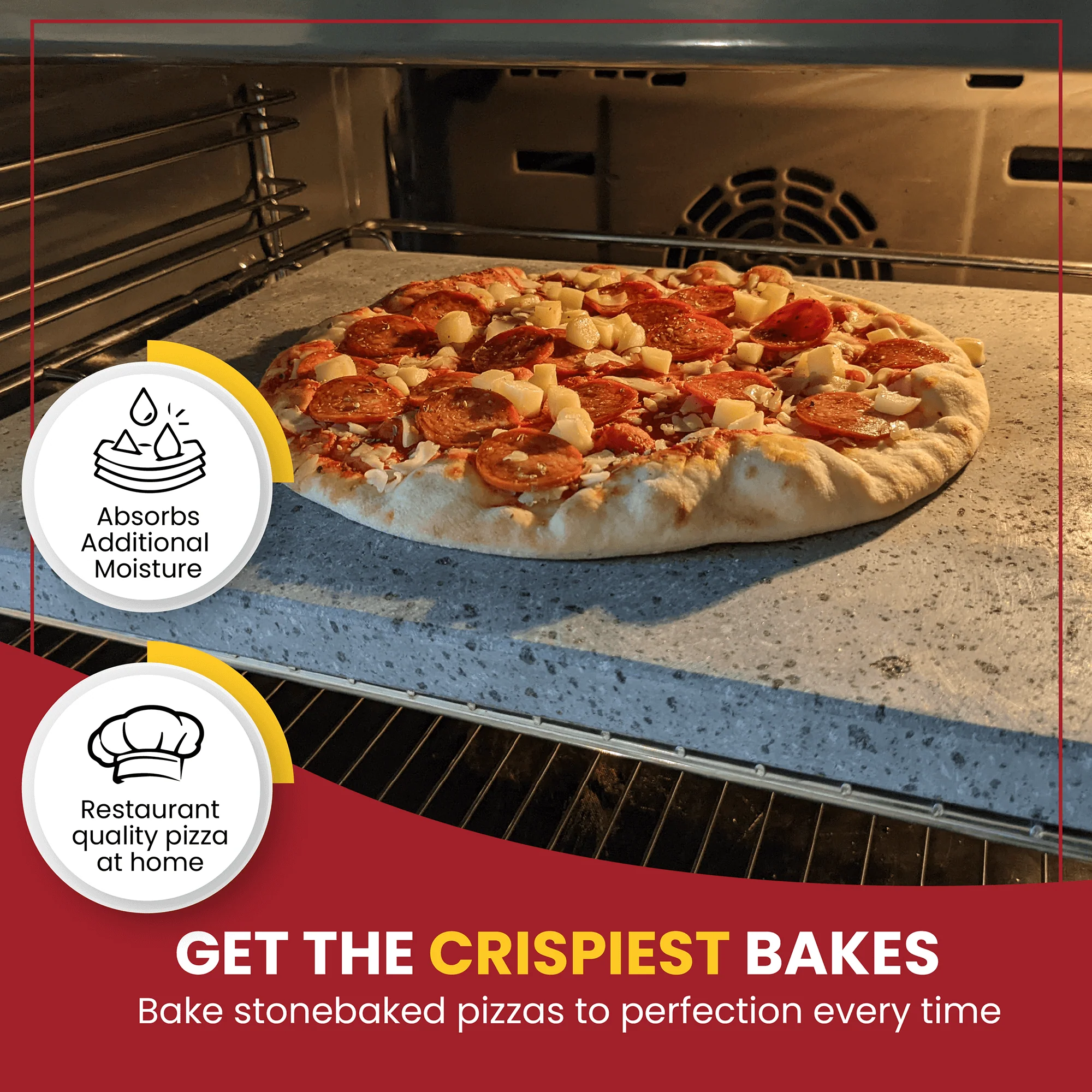 Pizza Baking Stone, Rectangle 100% Natural Lava Stone for Oven & BBQ - Image 3