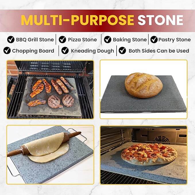 Pizza Baking Stone, Rectangle 100% Natural Lava Stone for Oven & BBQ - Image 4