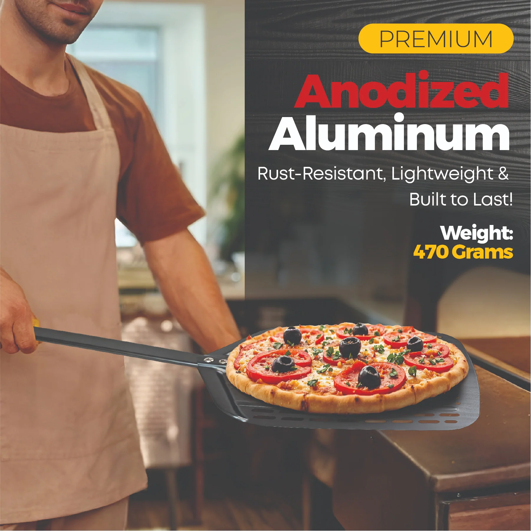 Black Rock Grill 12" Perforated Aluminum Pizza Peel – Lightweight, Rust-Resistant, Easy-Launch Paddle for Pizza Ovens - Image 3