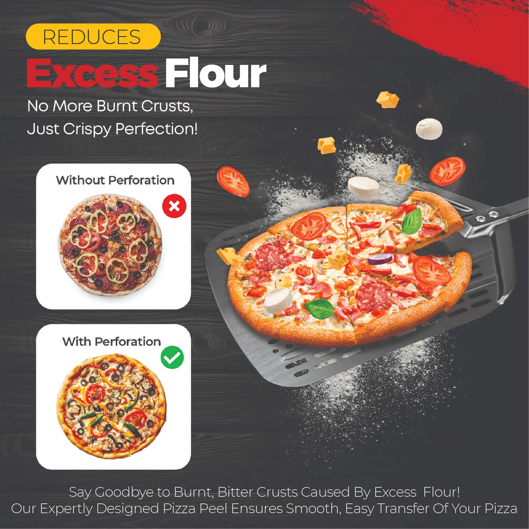 Black Rock Grill 12" Perforated Aluminum Pizza Peel – Lightweight, Rust-Resistant, Easy-Launch Paddle for Pizza Ovens - Image 5