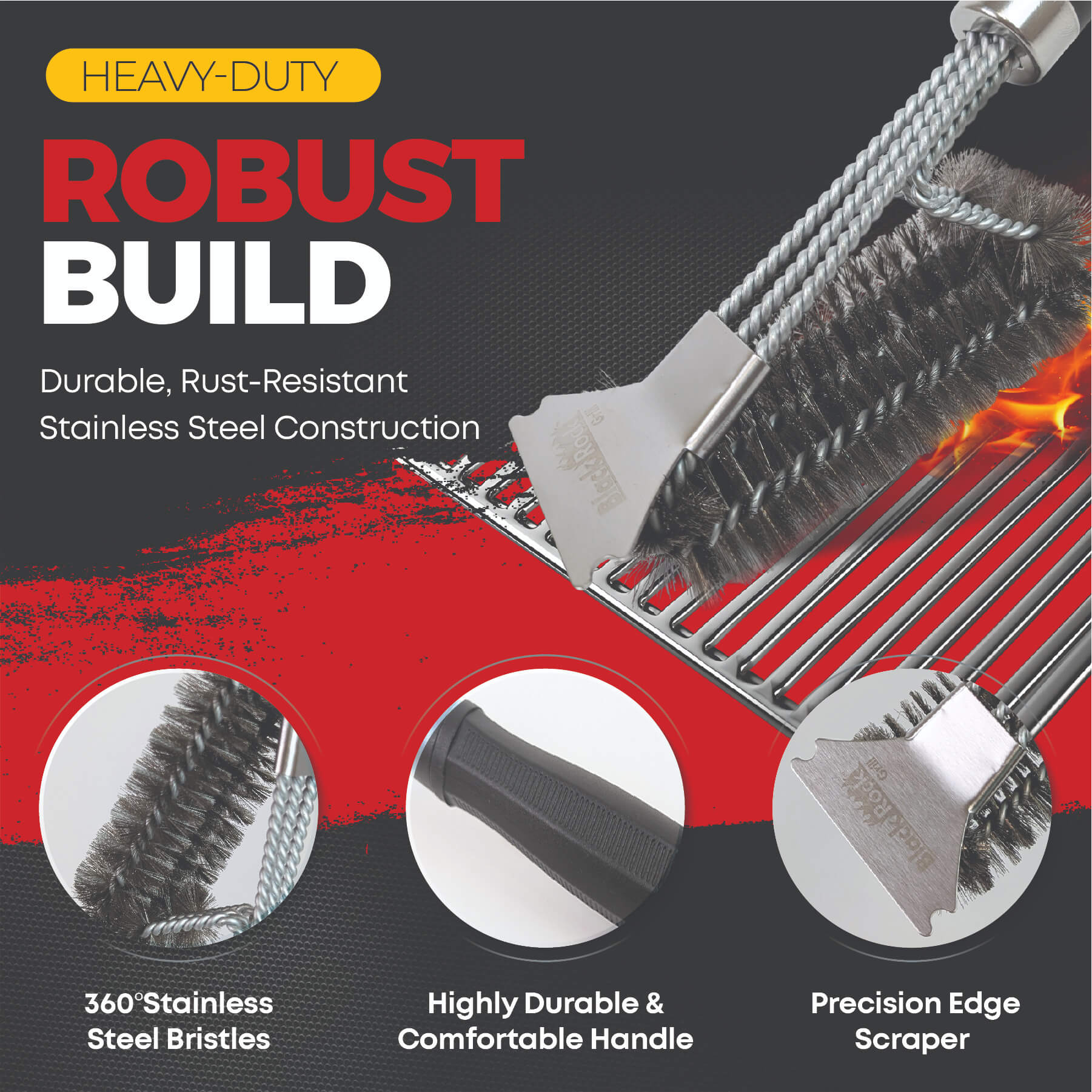 Heavy-Duty BBQ Grill Brush & Scraper – 18” Stainless Steel Grill Cleaner for Gas, Charcoal, Electric, Infrared & Steak Stone Hot Rocks – Bonus Marinating Oil Brush - Image 4