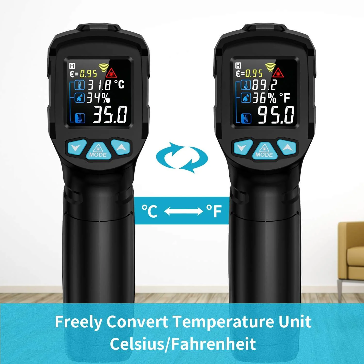 Infrared Thermometer Digital Laser IR Temperature Gun -50℃~550℃ | Non-Contact, High/Low Alarm, Adjustable Emissivity, Color LCD Display for Cooking, Steak Stones, BBQ, Pizza Oven & Industrial Use - Image 4