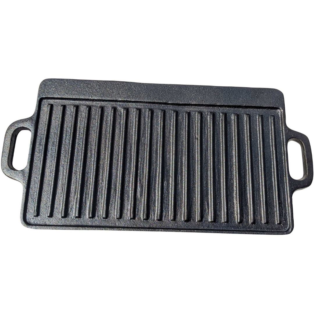 Large Reversible Cast Iron Griddle Pan with Silicone Grip Handles | BBQ Griddle Plate for Gas, Electric Hob, Oven - 46cm x 23cm (18"x9") + Marinating Oil Brush - Image 8
