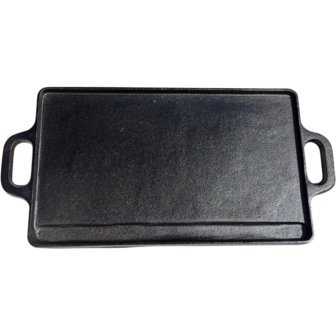 Large Reversible Cast Iron Griddle Pan with Silicone Grip Handles | BBQ Griddle Plate for Gas, Electric Hob, Oven - 46cm x 23cm (18"x9") + Marinating Oil Brush - Image 9